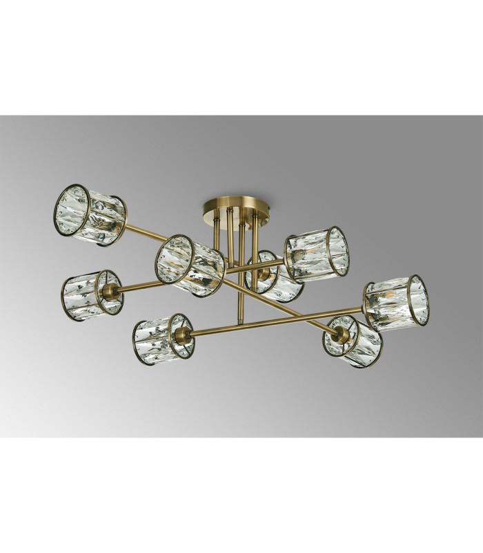 Keene 85cm 8 Light G9 Crossed Arm Semi Flush Antique Brass / Clear Crystal Shade-9