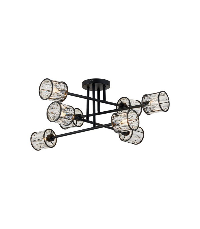 Keene 85cm 8 Light G9 Crossed Arm Semi Flush Sand Black / Clear Crystal Shade-1