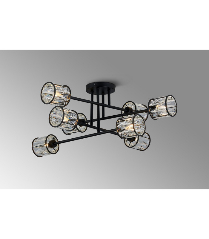 Keene 85cm 8 Light G9 Crossed Arm Semi Flush Sand Black / Clear Crystal Shade-3