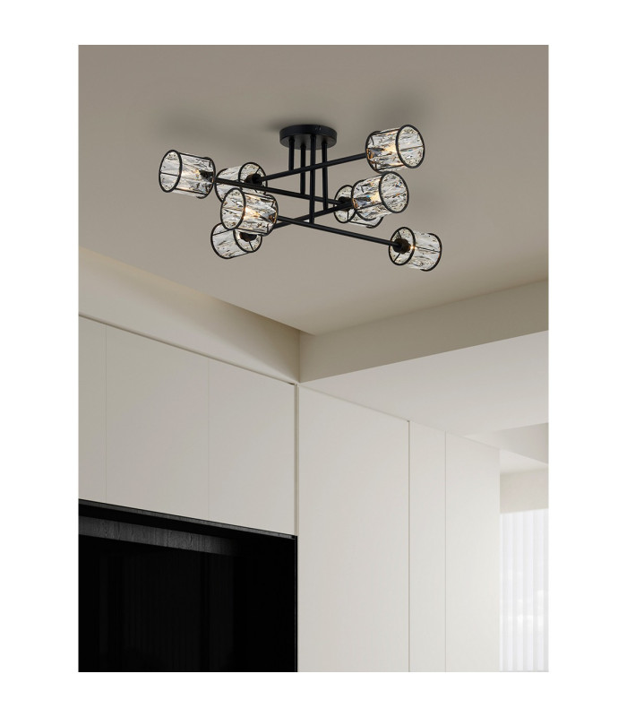 Keene 85cm 8 Light G9 Crossed Arm Semi Flush Sand Black / Clear Crystal Shade-4