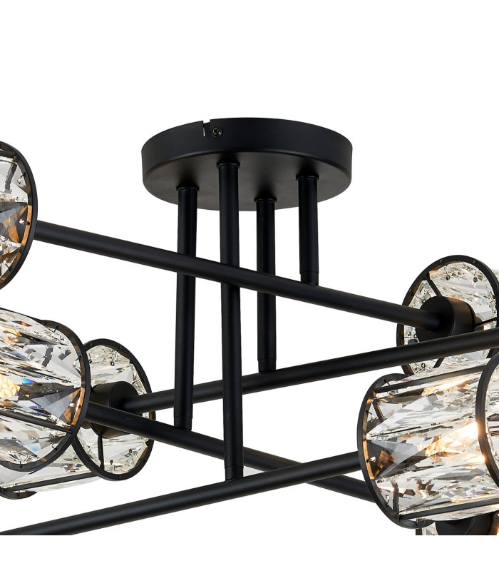 Keene 85cm 8 Light G9 Crossed Arm Semi Flush Sand Black / Clear Crystal Shade-6