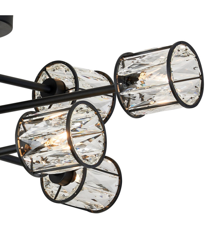 Keene 85cm 8 Light G9 Crossed Arm Semi Flush Sand Black / Clear Crystal Shade-7