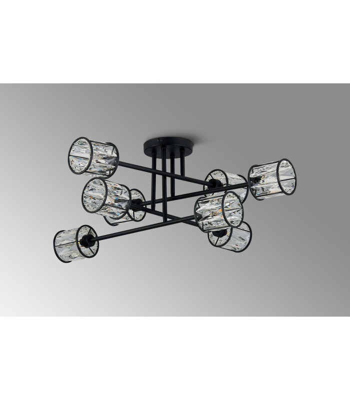 Keene 85cm 8 Light G9 Crossed Arm Semi Flush Sand Black / Clear Crystal Shade-14