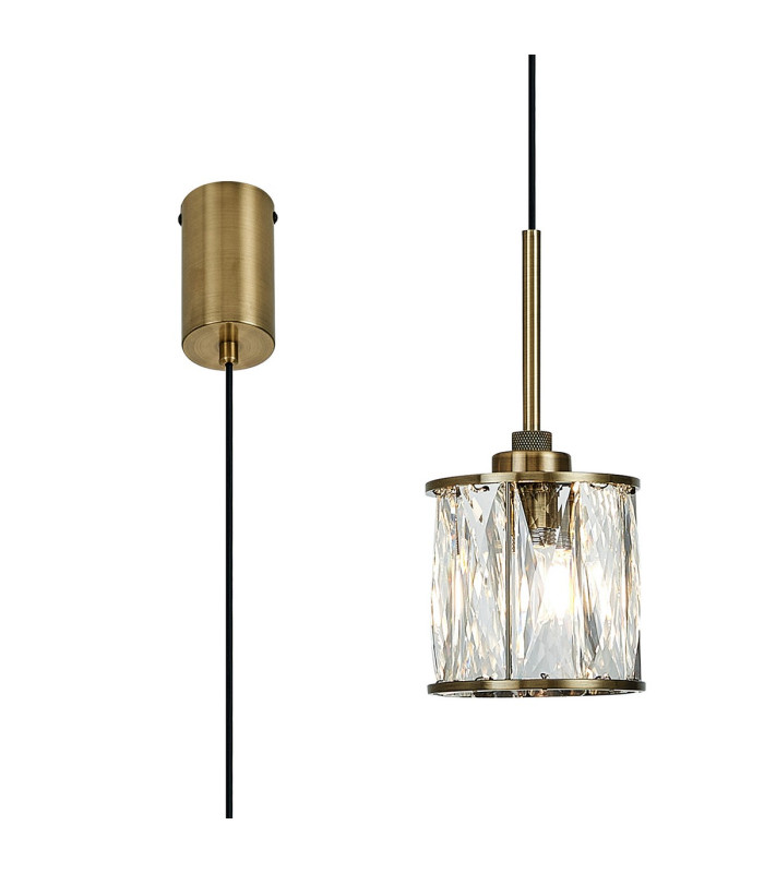 Keene 10.8cm 1 Light G9 2m Single Pendant Antique Brass / Clear Crystal Shade-1