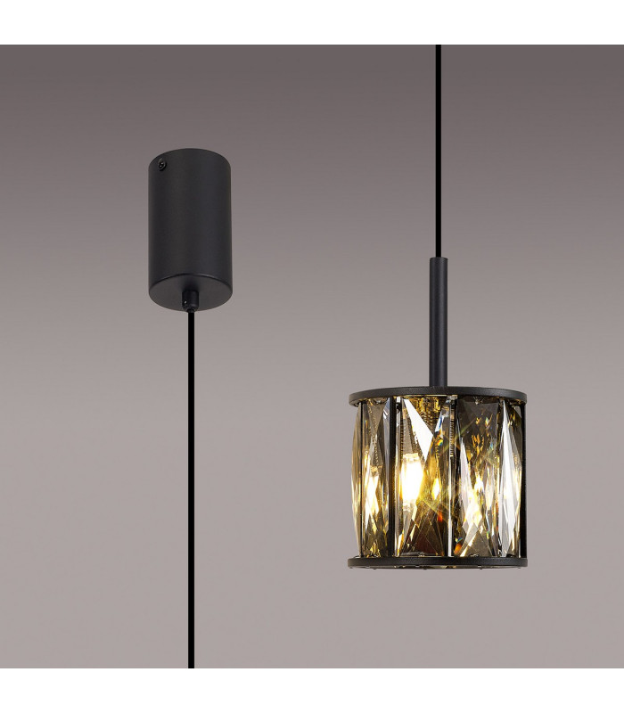Keene 10.8cm 1 Light G9 2m Single Pendant Satin Black / Smoke Crystal Shade-3