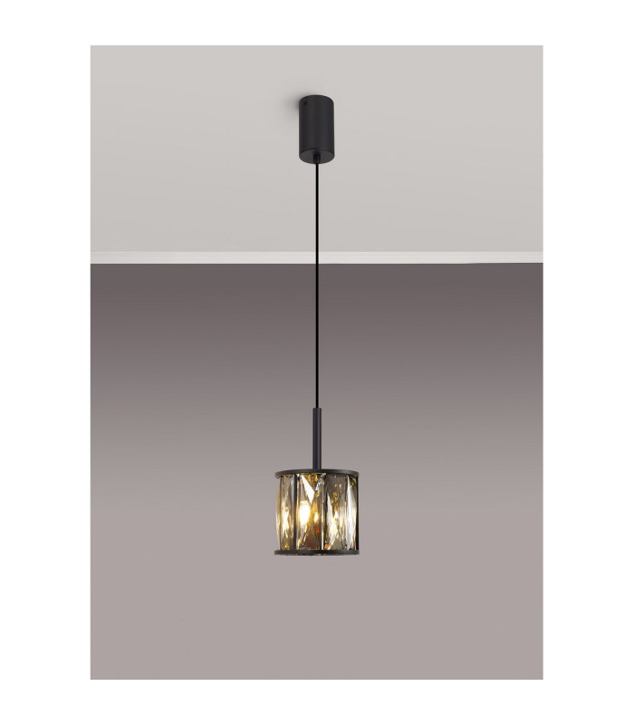Keene 10.8cm 1 Light G9 2m Single Pendant Satin Black / Smoke Crystal Shade-11