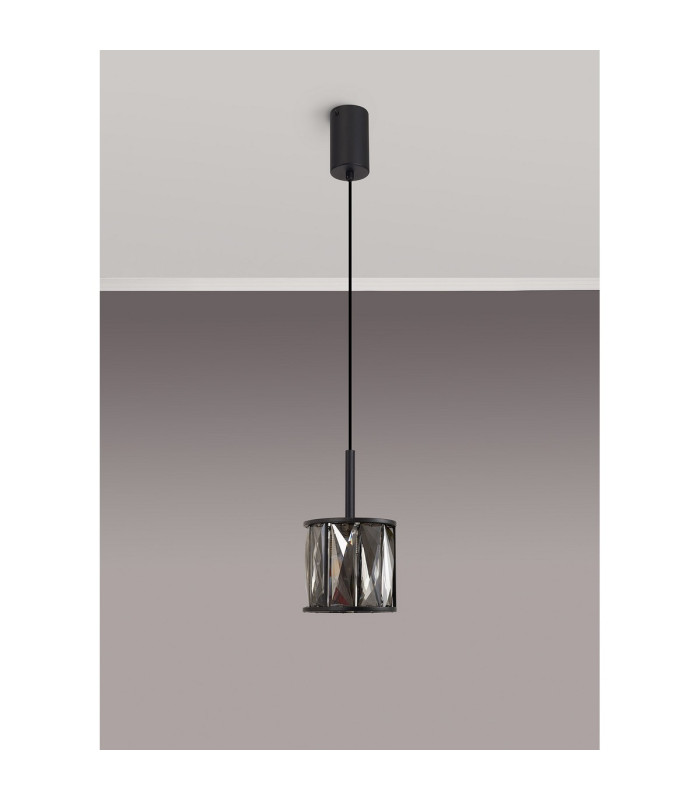 Keene 10.8cm 1 Light G9 2m Single Pendant Satin Black / Smoke Crystal Shade-12