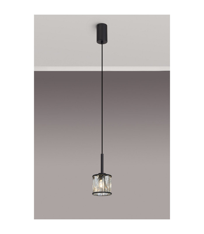 Keene 10.8cm 1 Light G9 2m Single Pendant Sand Black / Clear Crystal Shade-13