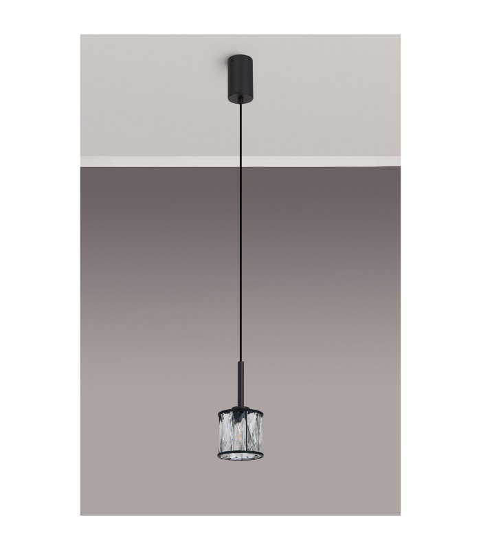Keene 10.8cm 1 Light G9 2m Single Pendant Sand Black / Clear Crystal Shade-14