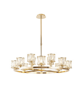 Keene 90.8cm 8 + 4 Light Round G9 Telescopic Light French Gold / Clear Crystal Shade-1