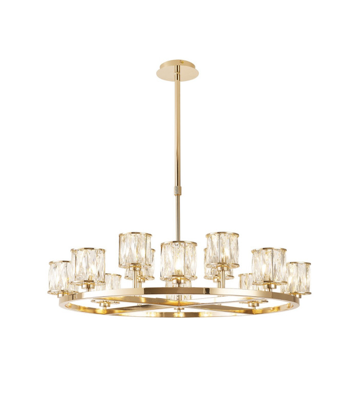 Keene 90.8cm 8 + 4 Light Round G9 Telescopic Light French Gold / Clear Crystal Shade-1
