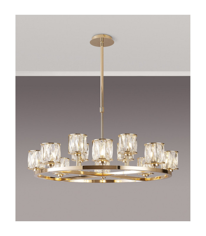 Keene 90.8cm 8 + 4 Light Round G9 Telescopic Light French Gold / Clear Crystal Shade-3