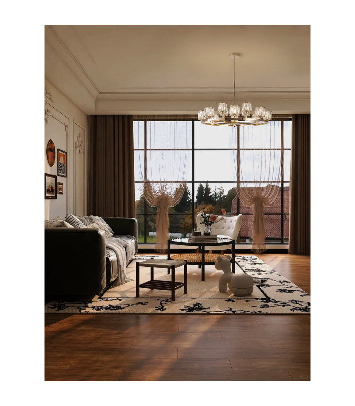Keene 90.8cm 8 + 4 Light Round G9 Telescopic Light French Gold / Clear Crystal Shade-4