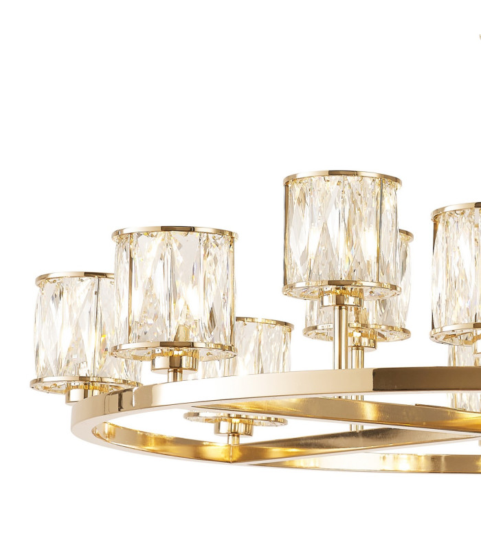 Keene 90.8cm 8 + 4 Light Round G9 Telescopic Light French Gold / Clear Crystal Shade-7