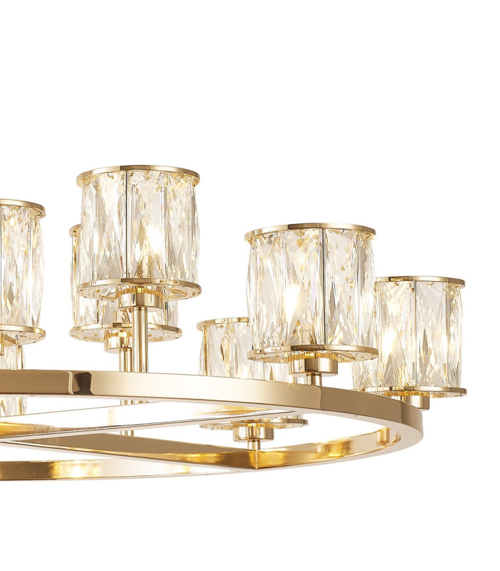 Keene 90.8cm 8 + 4 Light Round G9 Telescopic Light French Gold / Clear Crystal Shade-8