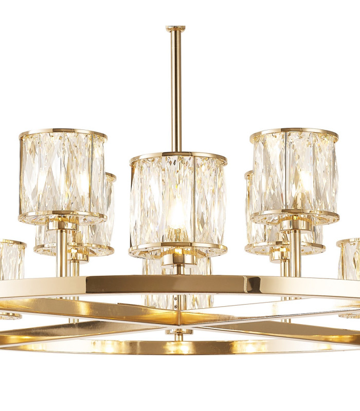 Keene 90.8cm 8 + 4 Light Round G9 Telescopic Light French Gold / Clear Crystal Shade-9
