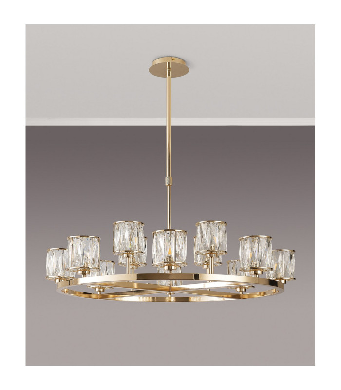 Keene 90.8cm 8 + 4 Light Round G9 Telescopic Light French Gold / Clear Crystal Shade-12