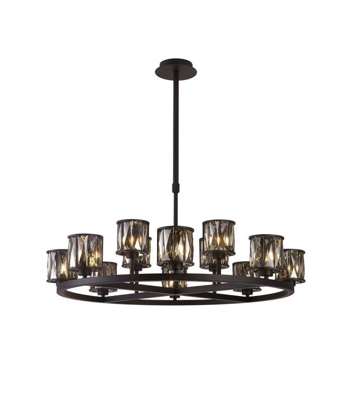 Keene 90.8cm 8 + 4 Light Round G9 Telescopic Light Sand Black / Smoked Crystal Shade-1