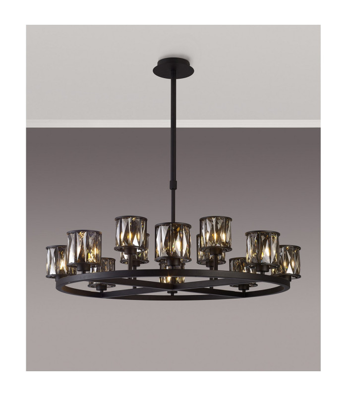 Keene 90.8cm 8 + 4 Light Round G9 Telescopic Light Sand Black / Smoked Crystal Shade-3