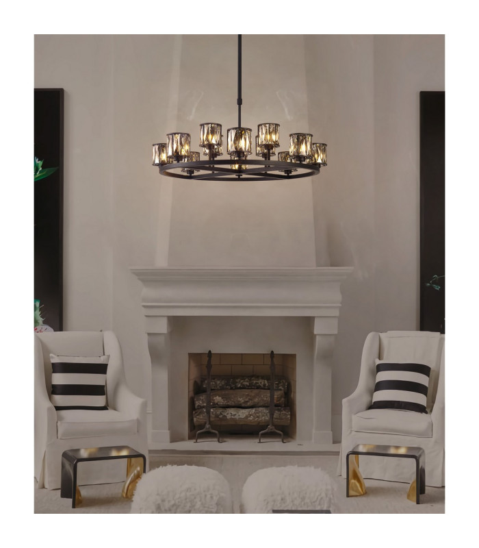 Keene 90.8cm 8 + 4 Light Round G9 Telescopic Light Sand Black / Smoked Crystal Shade-5