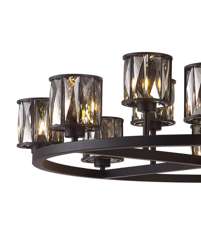 Keene 90.8cm 8 + 4 Light Round G9 Telescopic Light Sand Black / Smoked Crystal Shade-9