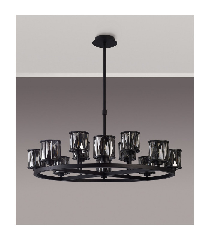 Keene 90.8cm 8 + 4 Light Round G9 Telescopic Light Sand Black / Smoked Crystal Shade-12