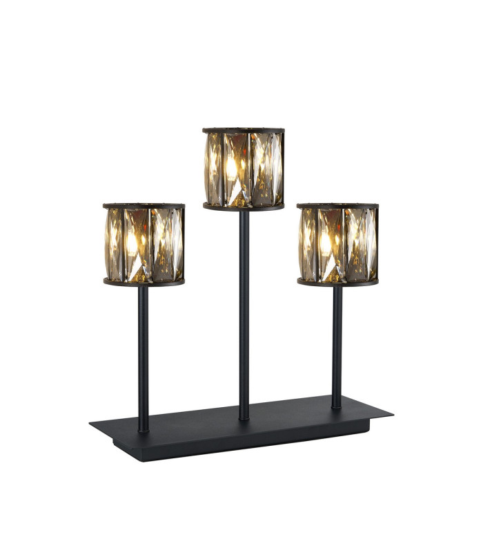 Keene 3 Light G9 Rectangular Touch Switch Crystal Table Lamp Sand Black & Smoked Crystal Shade-1