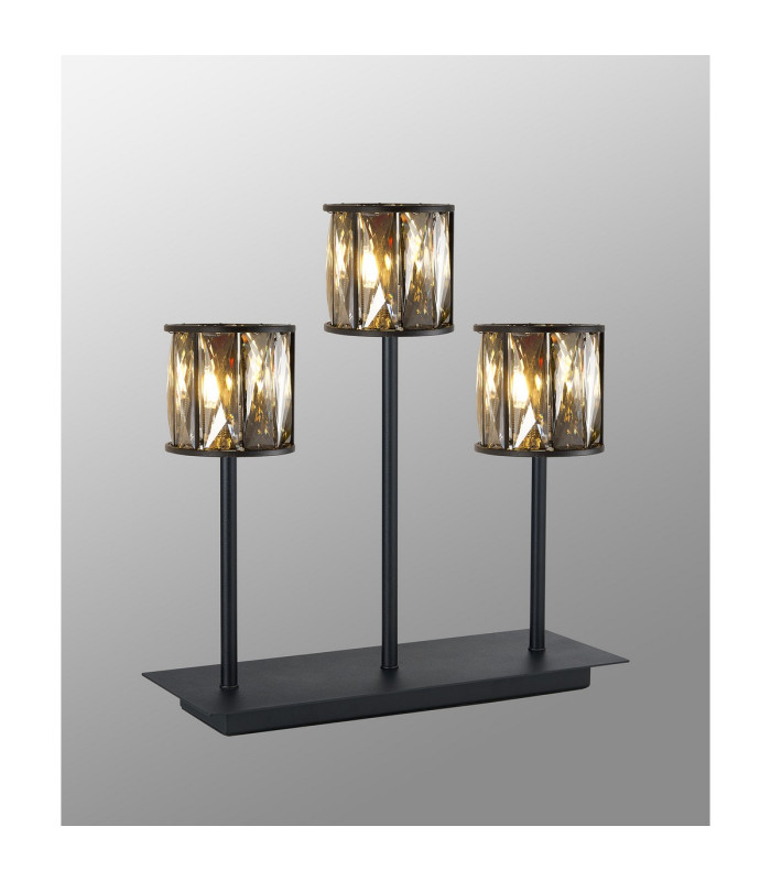Keene 3 Light G9 Rectangular Touch Switch Crystal Table Lamp Sand Black & Smoked Crystal Shade-3
