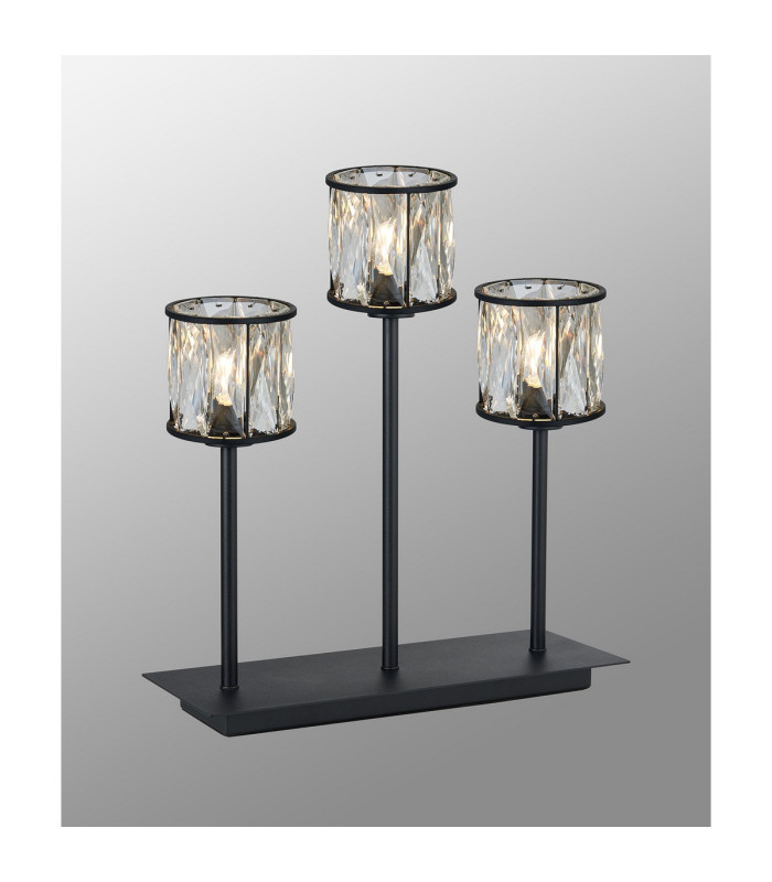 Keene 3 Light G9 Rectangular Touch Switch Crystal Table Lamp Sand Black & Clear Crystal Shade-3