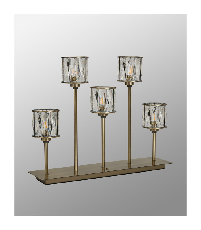 Keene 5 Light G9 Rectangular Touch Switch Crystal Table Lamp Antique Brass & Clear Crystal Shade-12