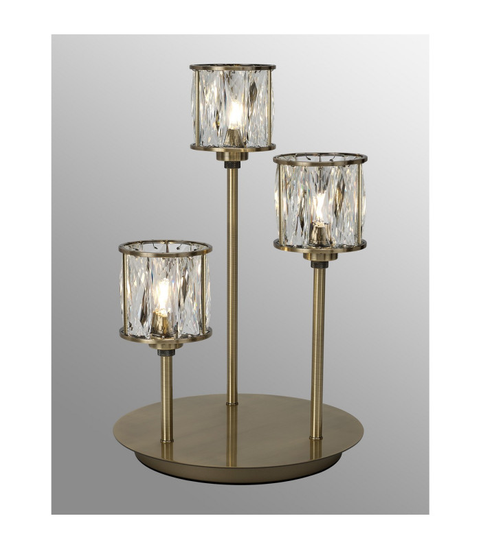 Keene 3 Light G9 Round Touch Switch Crystal Table Lamp Antique Brass & Clear Crystal Shade-3