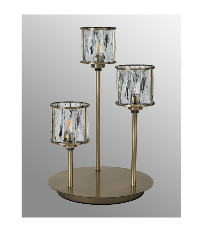 Keene 3 Light G9 Round Touch Switch Crystal Table Lamp Antique Brass & Clear Crystal Shade-11