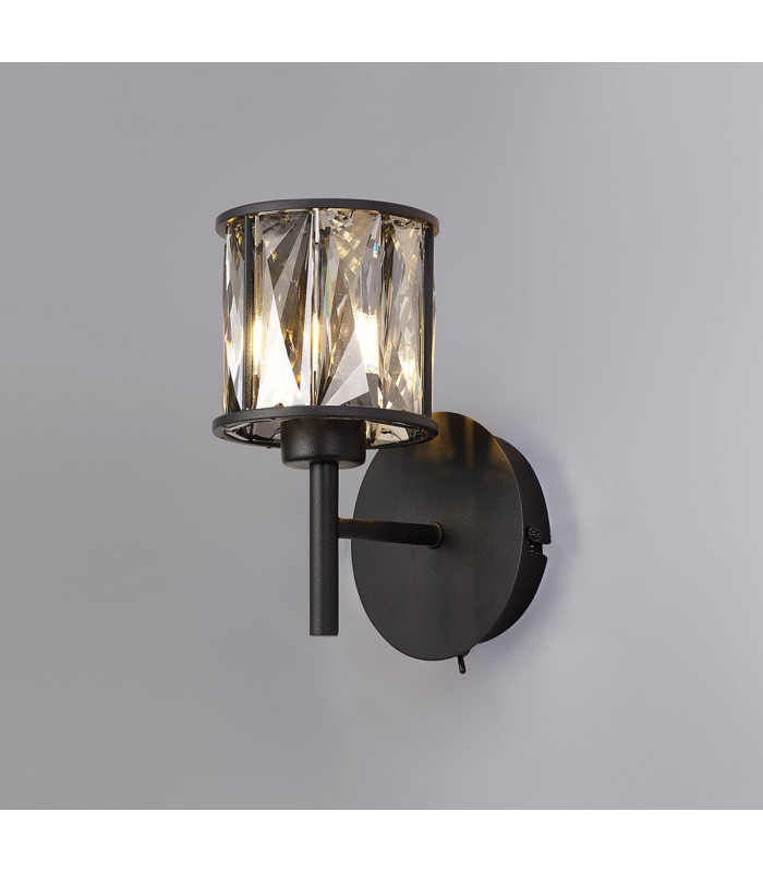 Keene 1 Light G9 Switched Wall Lamp Satin Black / Smoke Crystal Shade-3