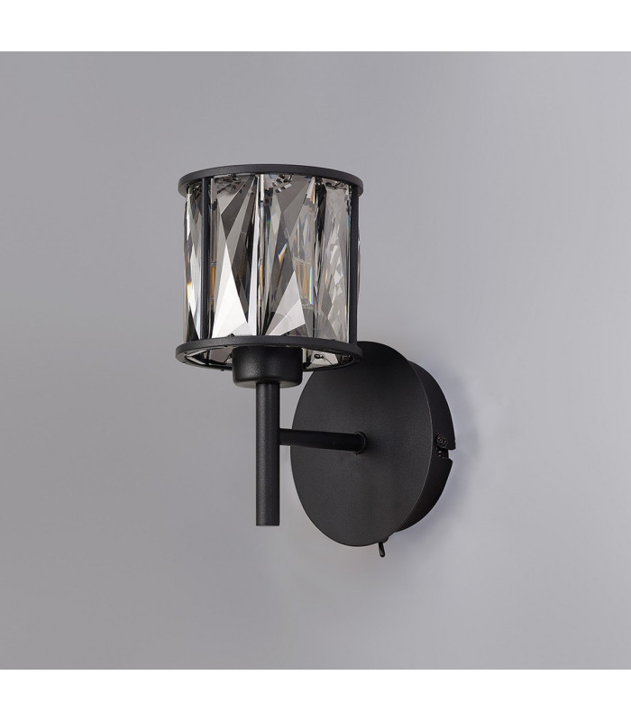 Keene 1 Light G9 Switched Wall Lamp Satin Black / Smoke Crystal Shade-13