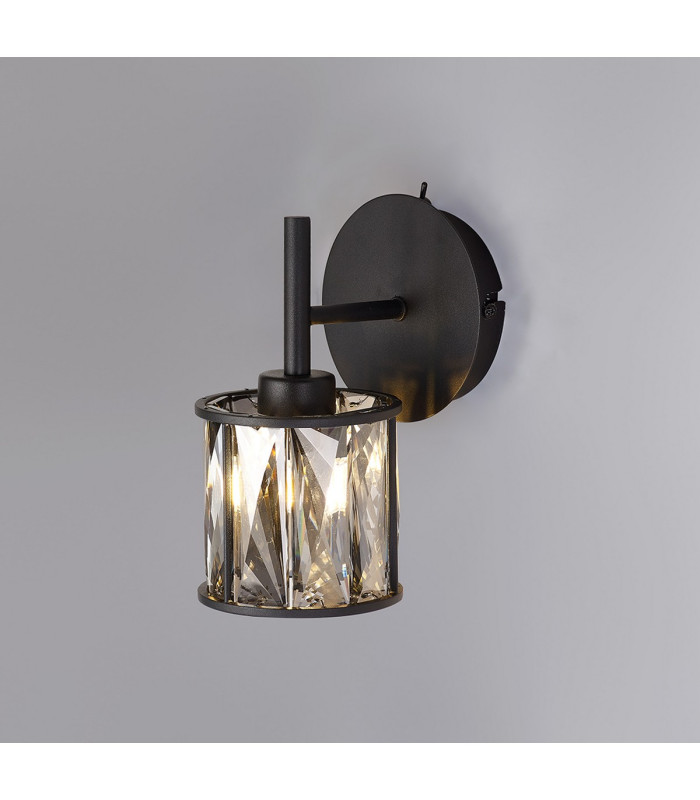 Keene 1 Light G9 Switched Wall Lamp Satin Black / Smoke Crystal Shade-14