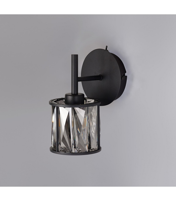 Keene 1 Light G9 Switched Wall Lamp Satin Black / Smoke Crystal Shade-15