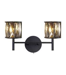 Keene 2 Light G9 Switched Wall Lamp Satin Black / Smoke Crystal Shade-1
