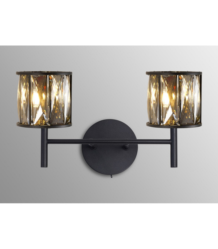 Keene 2 Light G9 Switched Wall Lamp Satin Black / Smoke Crystal Shade-3