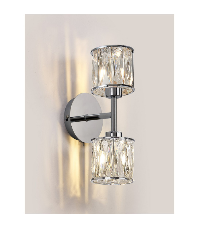 Keene 2 Light G9 Switched Up / Down Wall Lamp Polished Chrome / Clear Crystal Shade-3