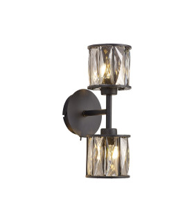 Keene 2 Light G9 Switched Up / Down Wall Lamp Satin Black / Smoke Crystal Shade-1