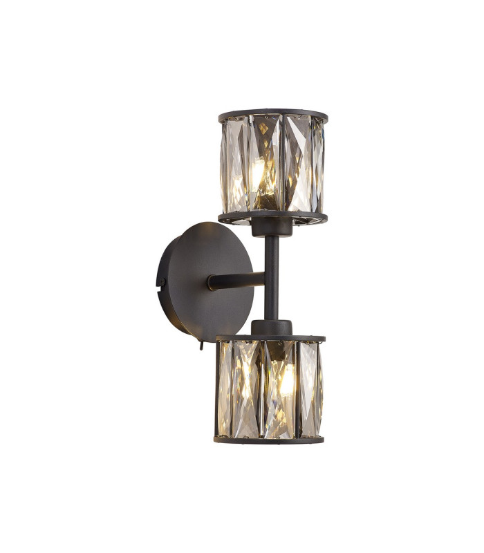Keene 2 Light G9 Switched Up / Down Wall Lamp Satin Black / Smoke Crystal Shade-1