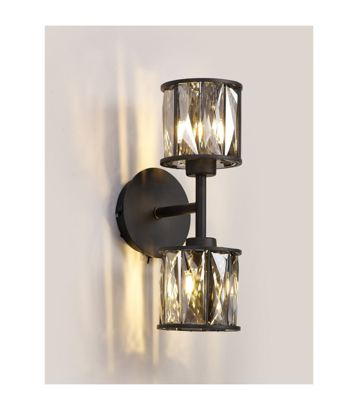 Keene 2 Light G9 Switched Up / Down Wall Lamp Satin Black / Smoke Crystal Shade-3