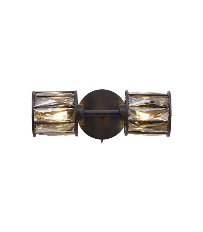 Keene 2 Light G9 Switched Up / Down Wall Lamp Satin Black / Smoke Crystal Shade-5