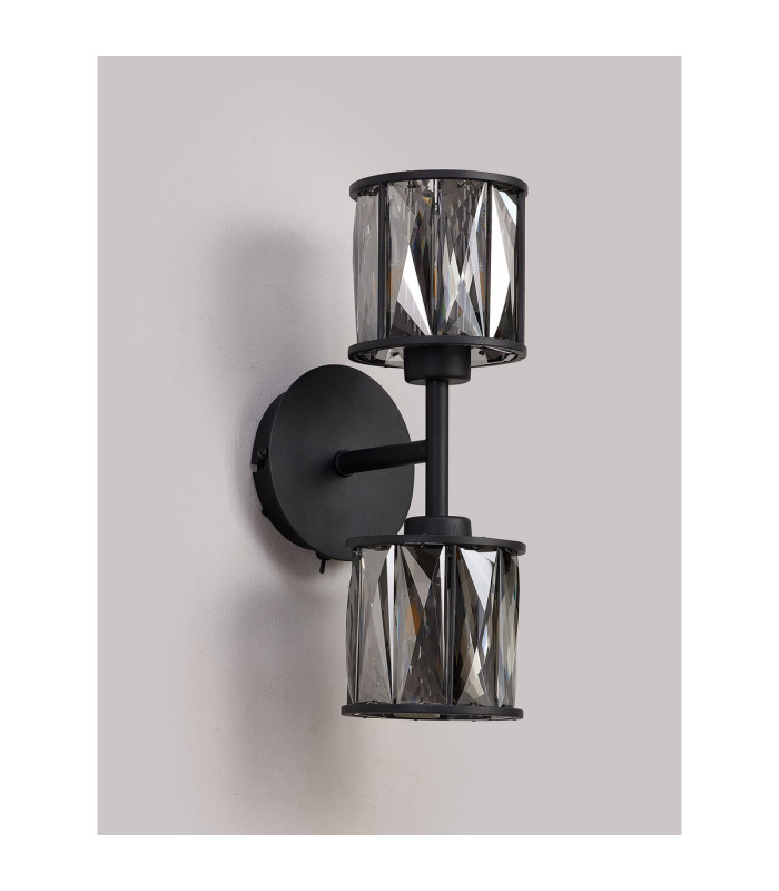 Keene 2 Light G9 Switched Up / Down Wall Lamp Satin Black / Smoke Crystal Shade-13