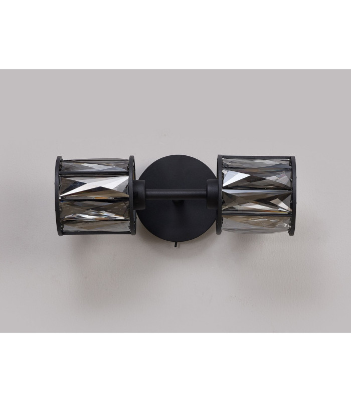 Keene 2 Light G9 Switched Up / Down Wall Lamp Satin Black / Smoke Crystal Shade-15