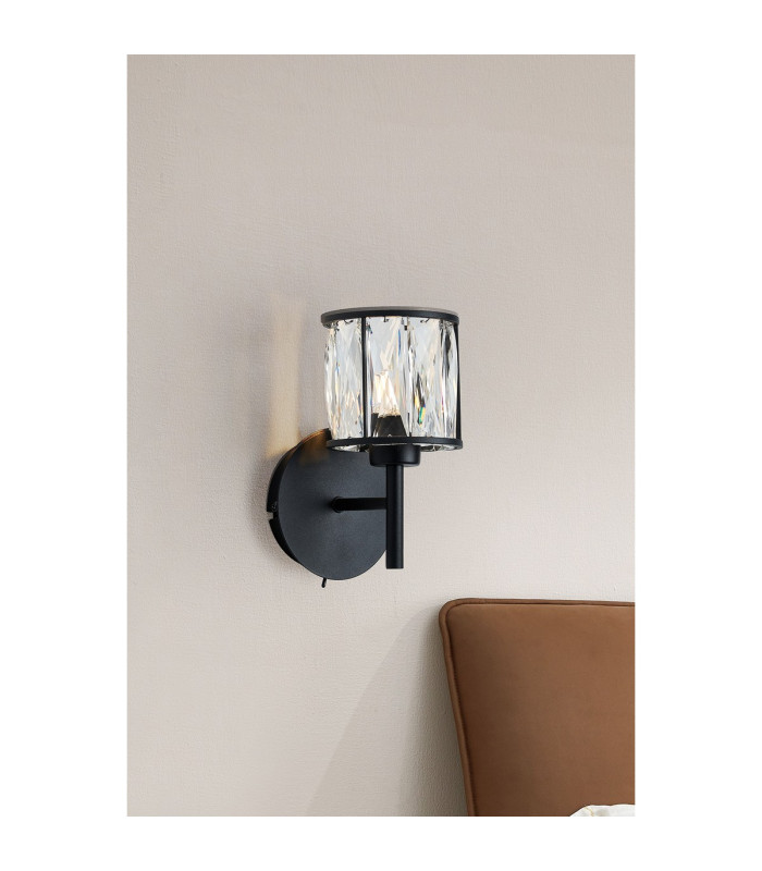 Keene 1 Light G9 Switched Wall Lamp Sand Black / Clear Crystal Shade-4