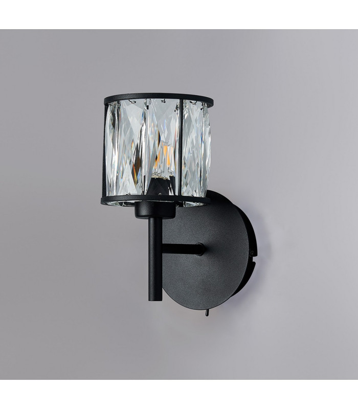 Keene 1 Light G9 Switched Wall Lamp Sand Black / Clear Crystal Shade-13