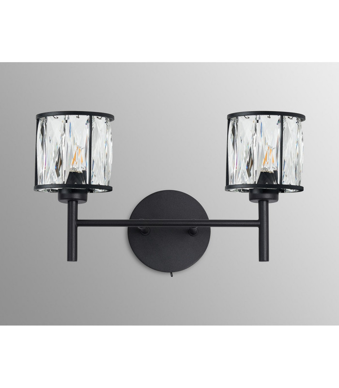 Keene 2 Light G9 Switched Wall Lamp Sand Black / Clear Crystal Shade-12