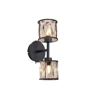 Keene 2 Light G9 Switched Up / Down Wall Lamp Sand Black / Clear Crystal Shade-1