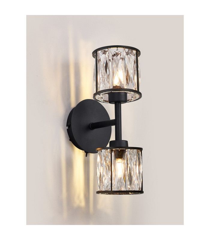 Keene 2 Light G9 Switched Up / Down Wall Lamp Sand Black / Clear Crystal Shade-3